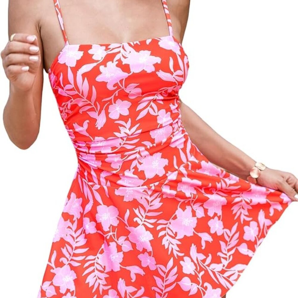CUPSHE Women's One Piece Swim Dress With Ruching - Size L